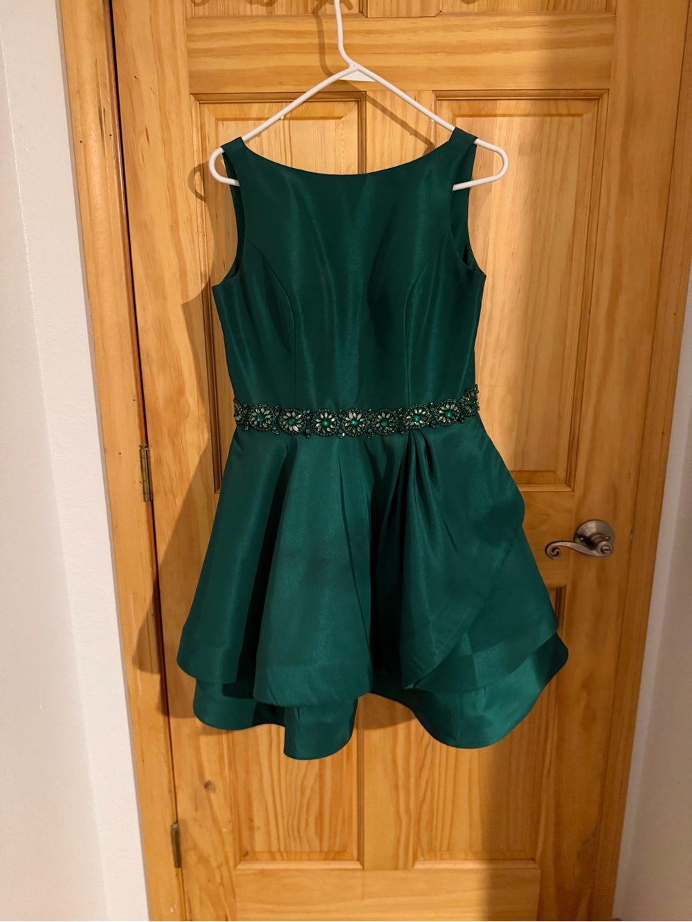 Camille La Vie Jewel-Tone Green Sleeveless Party Dress with Beaded Waistband